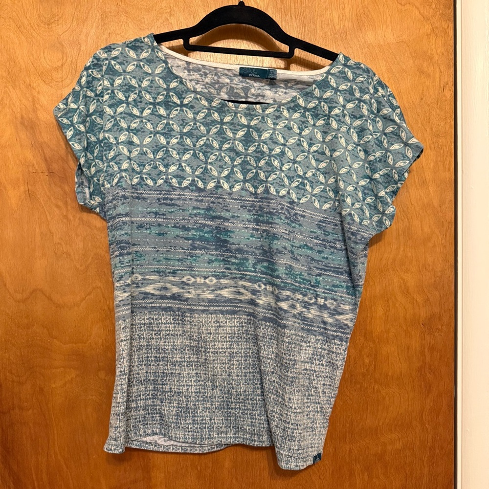 Prana Blue Boxy Cap Sleeve Tee